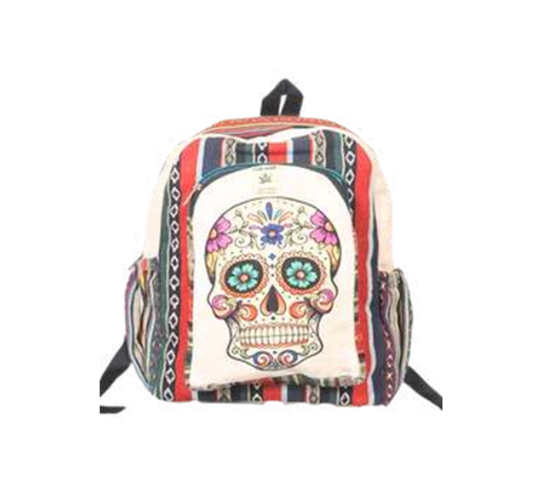 Manufacturer, Exporter, Importer, Supplier, Wholesaler, Retailer, Trader of Organic Culture Eco-friendly Colorful Skull Print Hemp Casual Backpack in New Delhi, Delhi, India.