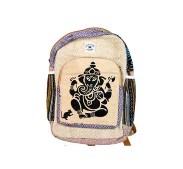 Manufacturer, Exporter, Importer, Supplier, Wholesaler, Retailer, Trader of Organic Culture Eco-friendly Ganesha Print Hemp Casual Backpack in New Delhi, Delhi, India.