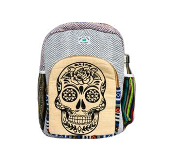 Manufacturer, Exporter, Importer, Supplier, Wholesaler, Retailer, Trader of Organic Culture Hemp Skull Print Backpack, Natural & Eco-Friendly For Men and Women in New Delhi, Delhi, India.